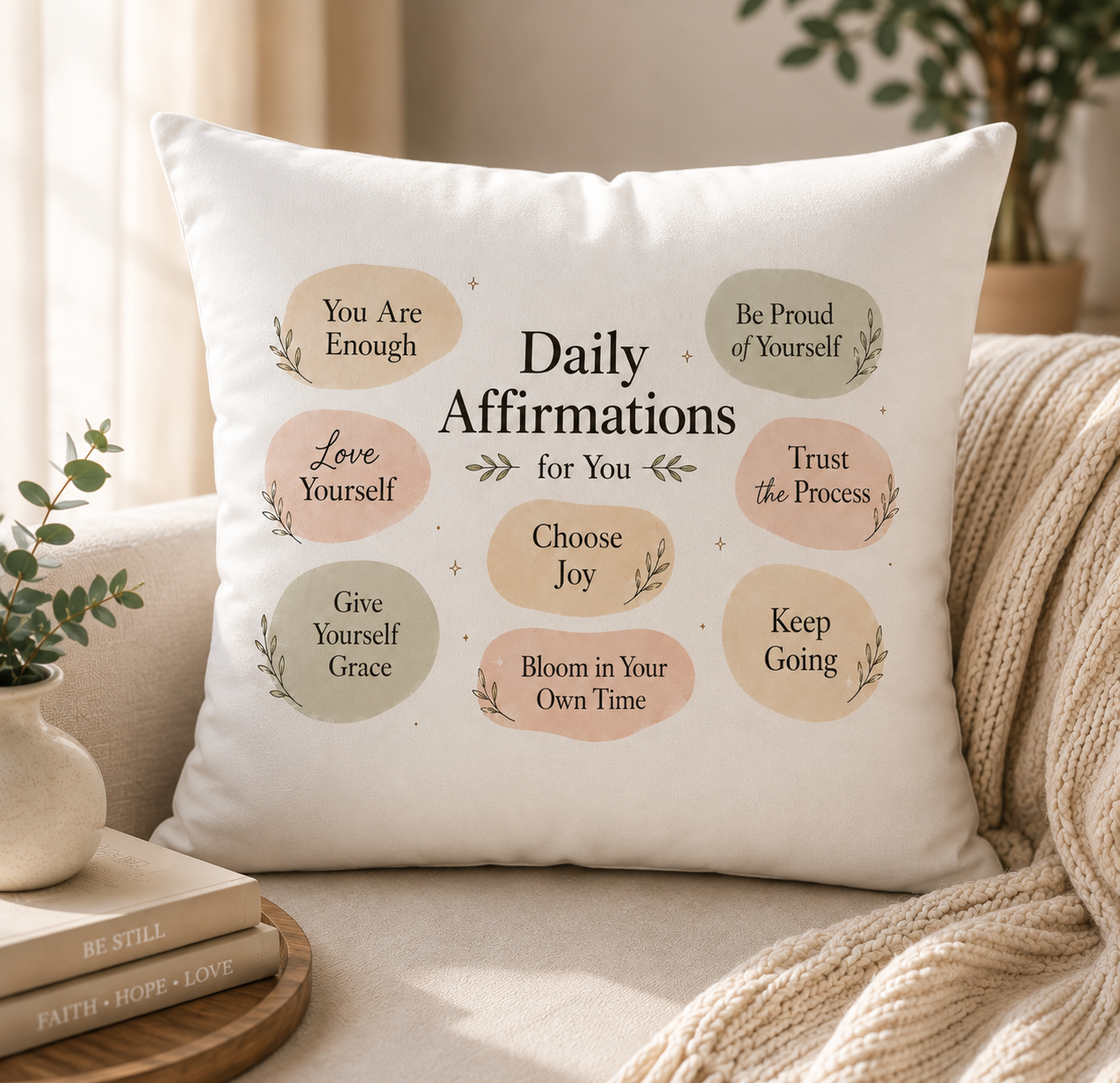 Daily Affirmation weisses kissen Inspirierendes Kissen- Daily Affirmation – Bild 1