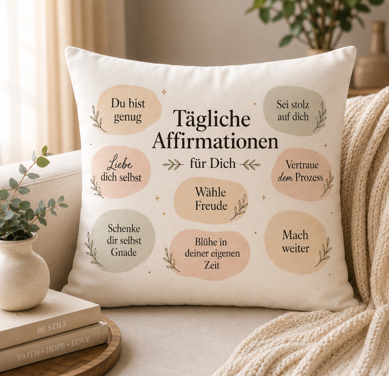 Tägliche Affirmation weisses kissen Inspirierendes Kissen- Tägliche Affirmation – Bild 1